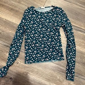 Teal floral long sleeve shirt